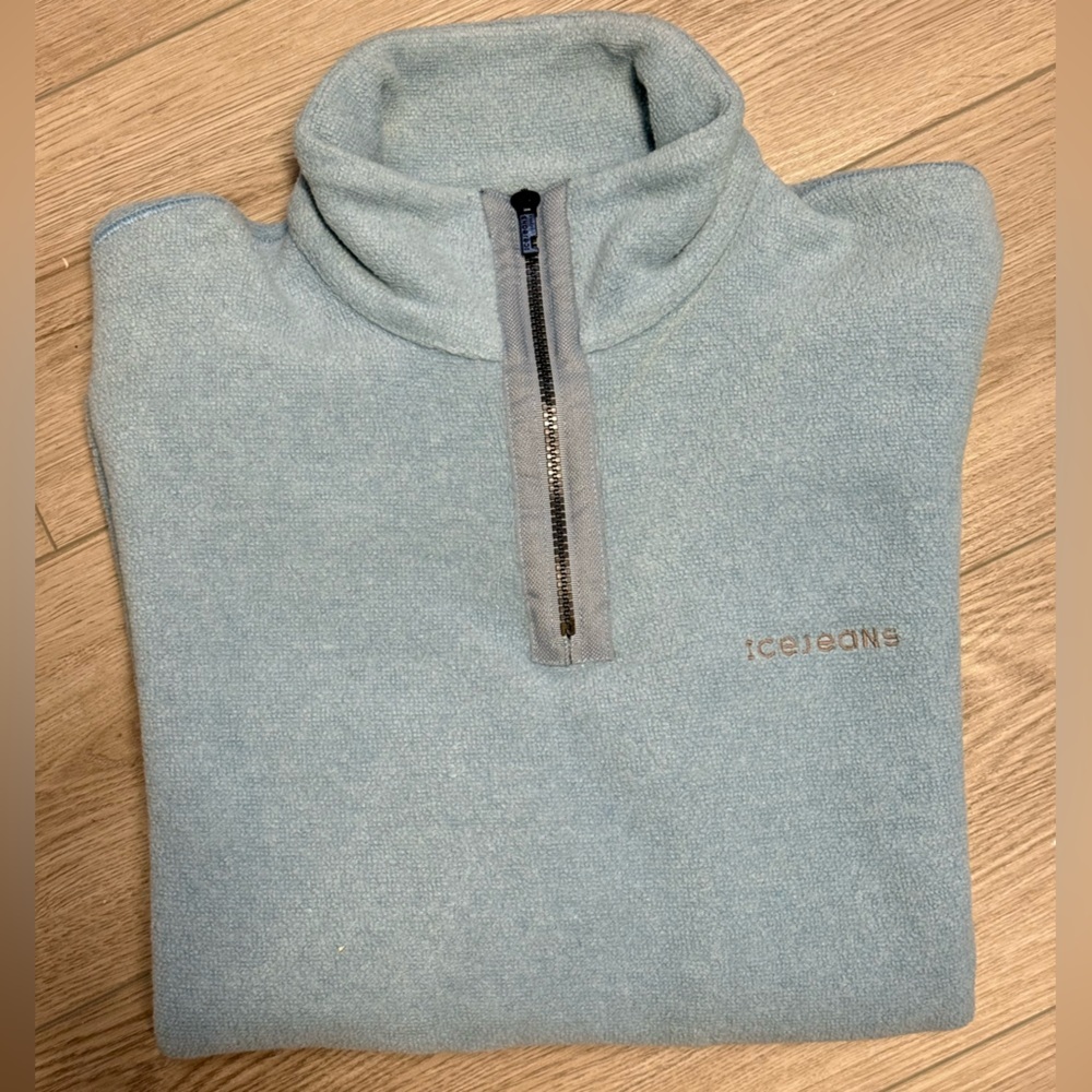 Vintage ICEJEANS BY ICEBERG Light Blue CozyFleece 1/4 Zipper Made in Italy sz.L